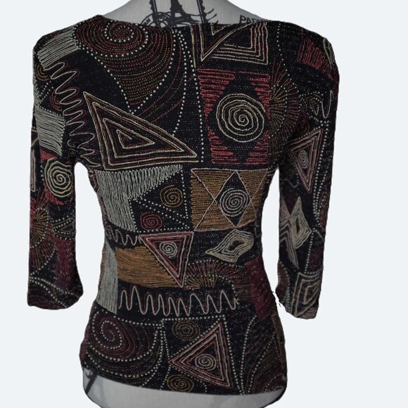 Dino fine clothing vintage 90s Metallic Abstract Geometric beaded Sparkly size S - Picture 2 of 7